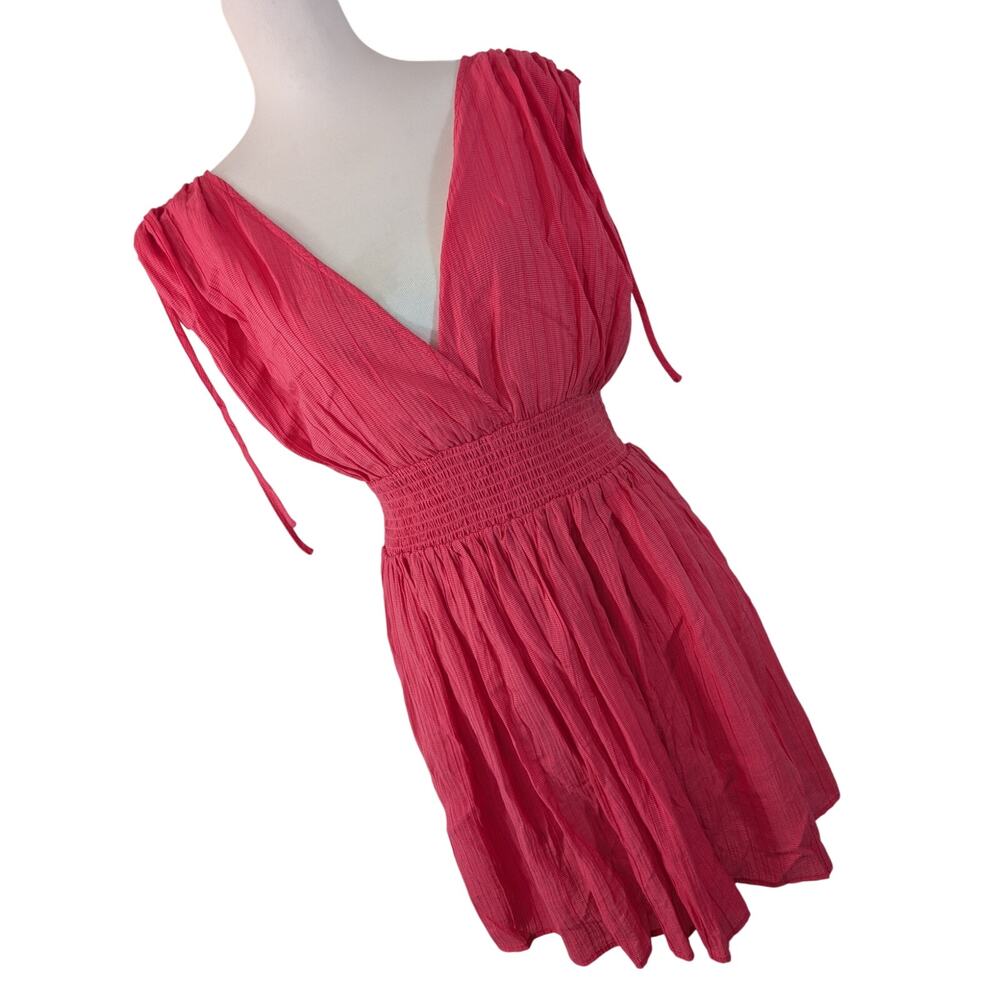 NWT! FOREVER 21! FUSCHIA PINK CRINKLED FINISH, ELASTIC RUCHED WAIST DRESS! SZ 1X